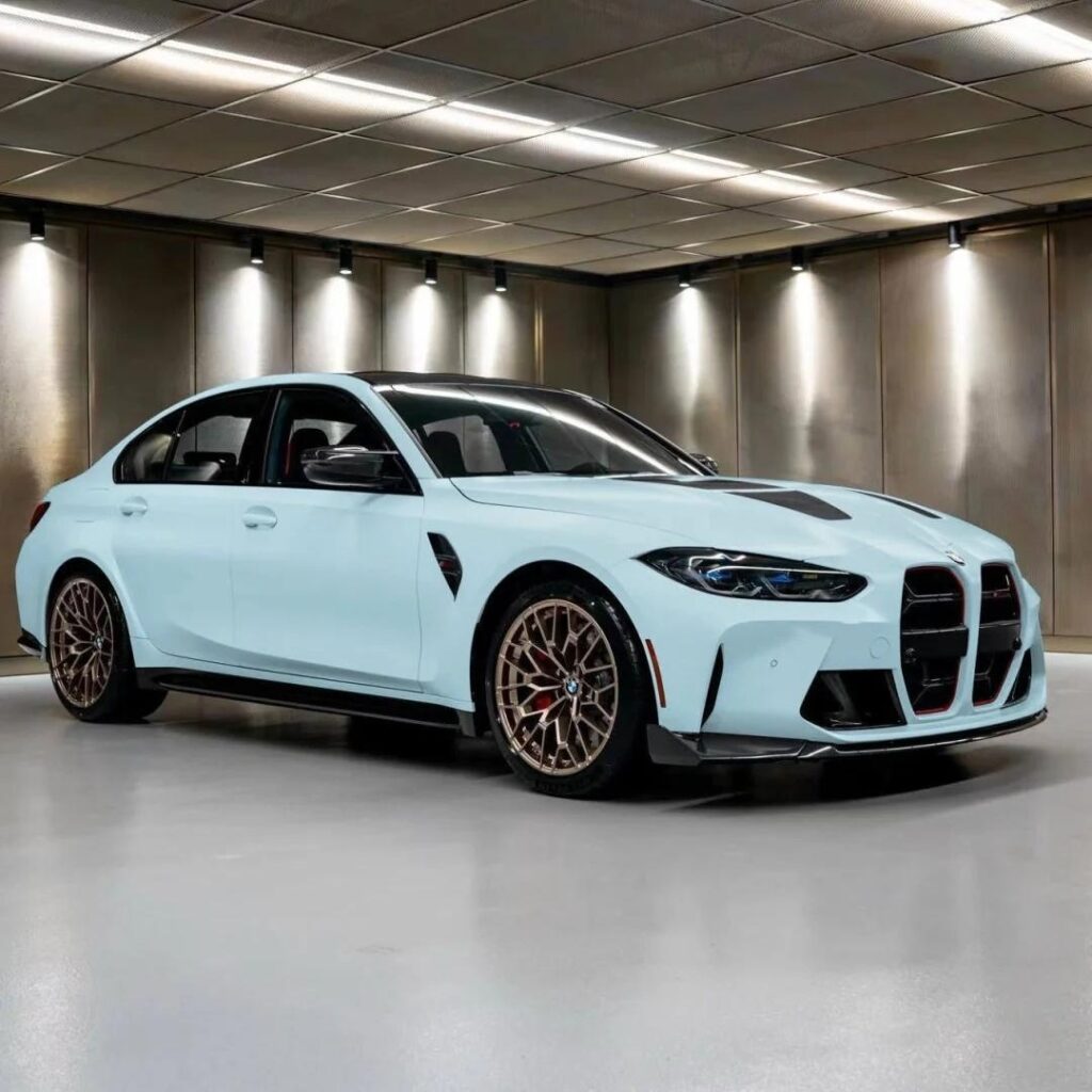 light blue wrap car
